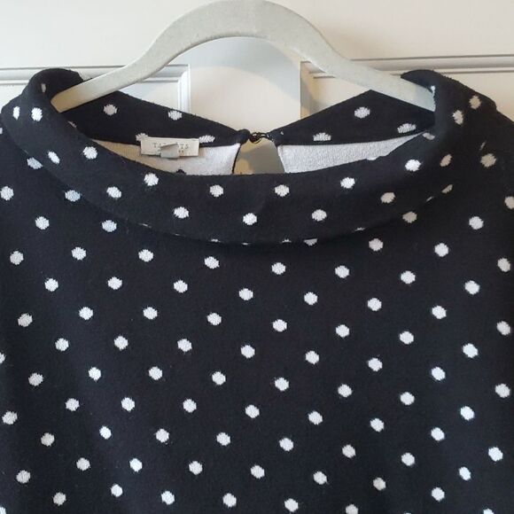 TALBOTS WOMAN BLACK WHITE POLKA DOT COTTON BLEND SWEATER PORTRAIT COLLAR SIZE X - Picture 2 of 12